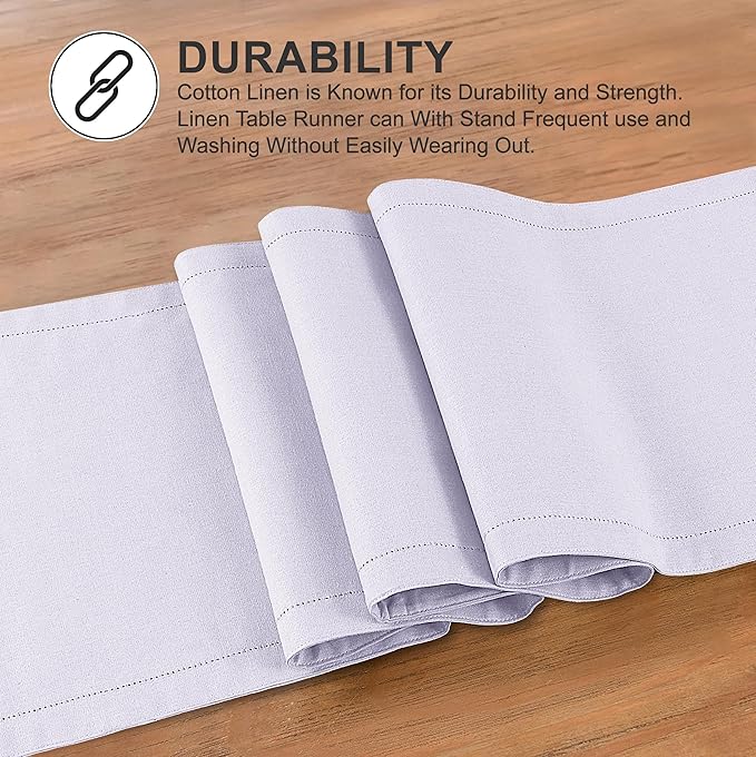 Ruvanti Linen Table Runner 60 Inches, Classic Hemstitch, Washable, Reusable, Non-Slipping, Stain Resistant- Perfect for Parties, Weddings, Dinners, Thanksgiving, Christmas, Indoor use – Lavender Grey
