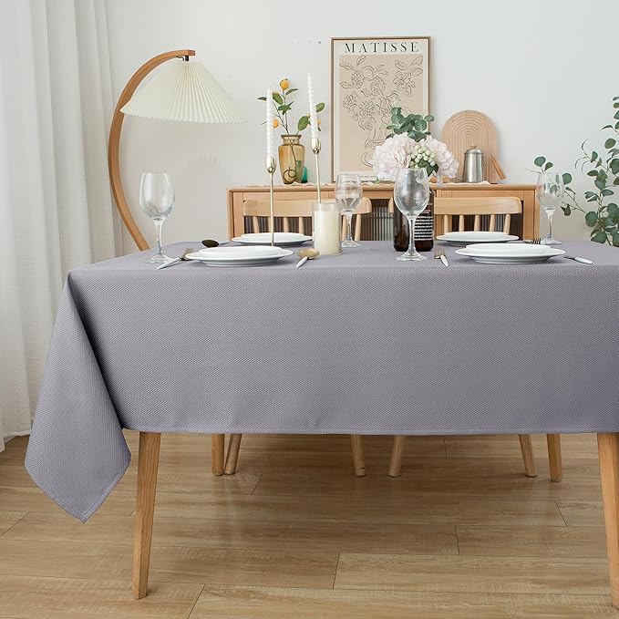 Biscaynebay Textured Fabric Tablecloths 60x84 Inches Rectangular, Silver Grey Water Resistant Spill Proof Tablecloths for Dining, Kitchen, Wedding and Parties, Machine Washable