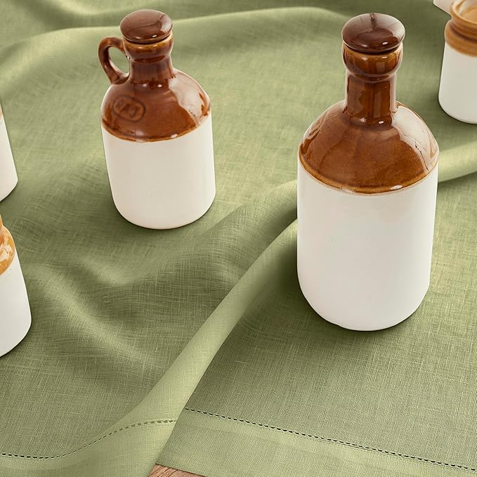 Solino Home Linen Moss Green Table Runner 72 Inches Long - 100% Pure Linen Hemstitch Table Runner 14 x 72 Inch for Dresser, Dining, Fall, Autumn, Halloween, Thanksgiving - Classic Hemstitch