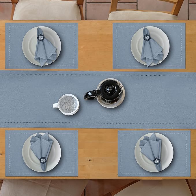 Ruvanti Linen Table Runner 120 Inches, Classic Hemstitch, Washable, Reusable, Non-Slipping, Stain Resistant- Perfect for Parties, Weddings, Dinners, Thanksgiving, Christmas, Indoor use – Grey