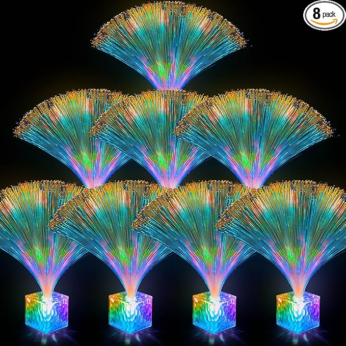 Amylove 8 Pcs Mini Fiber Optic Lamps Bulk Small LED Light up Table Centerpieces for Party Event Decorations with Crystal Base Battery Powered for Glow in The Dark Favors Supplies (9 Inch,Clear)