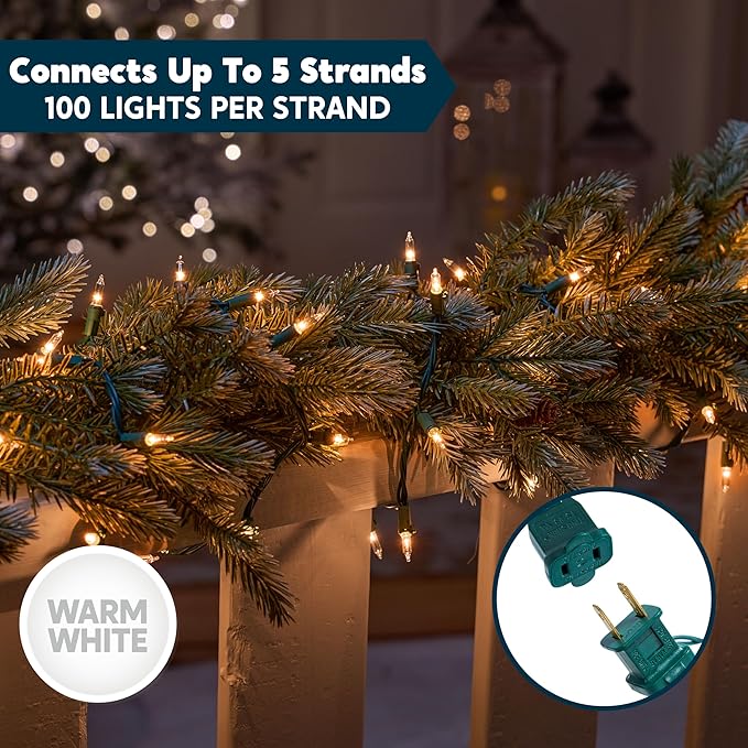 Joiedomi Clear Christmas String Lights Indoor,100 Count Mini Warm White Fairy Light,19.4 FT Lighting Decor for Patio Dorm Classroom Bedroom Holiday Wedding Party Garland Birthday Festival,Green Wire