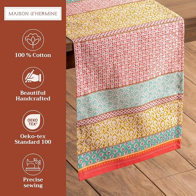 Maison d' Hermine Table Runner 100% Cotton Single Layer Table Runners 72 inches Long Decorative for Home Kitchen Dining Party Baby Shower Wedding Bridal Shower Spring Summer (Provence, 14.50" x 72")
