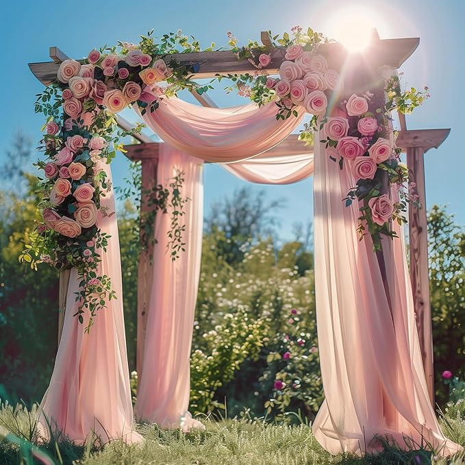 Wedding Arch Draping Fabric 6 Panels 28.7" x 20FT Blush Sheer Chiffon Backdrop Drapes for Wedding Ceremony Birthday Party Bridal Shower Outdoor Decoration