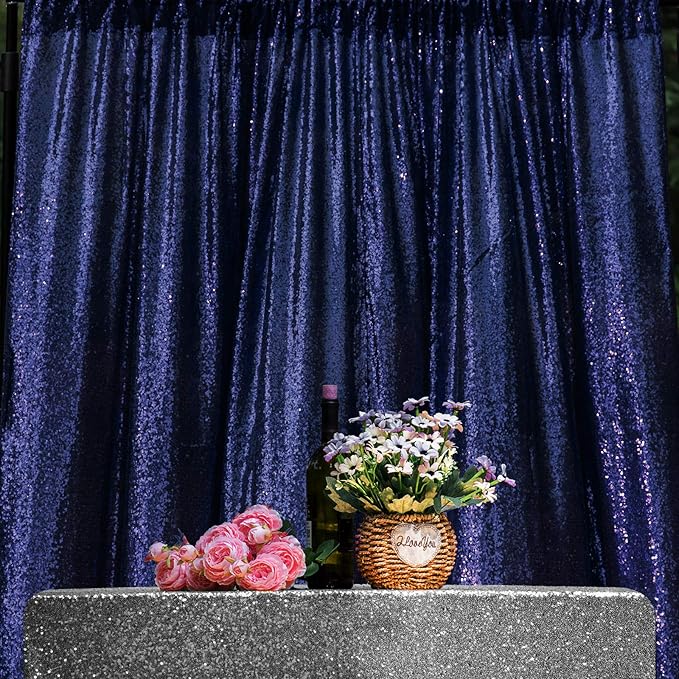 JYFLZQ Navy Blue Sequin Backdrop Curtains 7ft x 7ft 1 Panel Glitter Photo Booth Backdrops Sparkly Photography Background Drapes for Parties Wedding Bridal Showers