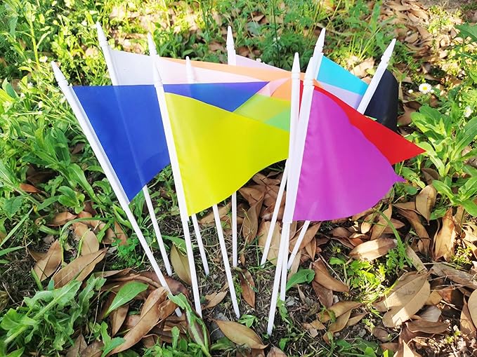 12 Pack White Pennant Flags Small Mini Hand Held Solid Color Pennant On Sticks Flags with 12.6"Solid Pole & Spear Top,Party Events Celebration,School,Grand Opening,Kids Birthday,Sports Clubs,Flower Pot