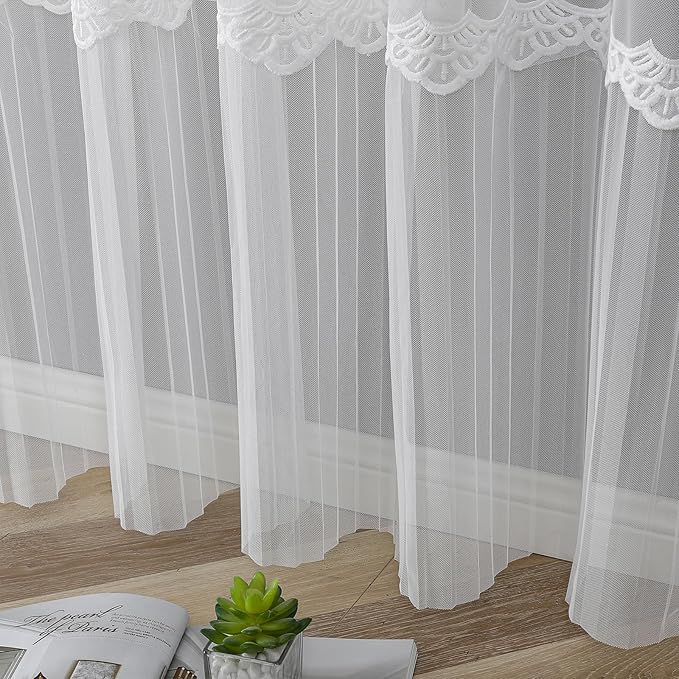 VISIONTEX White Sheer Voile Curtains, Decorative White Embossed European Rod Pocket Window Drapes for Home Kitchen, Living Room and Bedroom 54 x 95 Inch, Set of 2 Curtain Panels