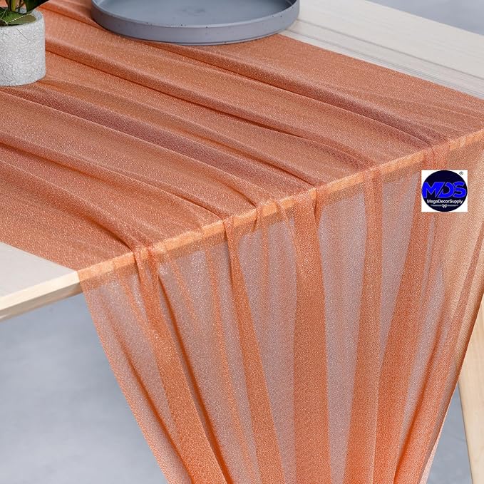MDS Halloween Chiffon Table Runner - 5 Pack, 29 x 170 Inches, 14ft Each - Sheer Spooky Table Runners for Haunted House Parties, Trick-or-Treat Tables, Witchy Décor, Wedding & Events - Coral Peach