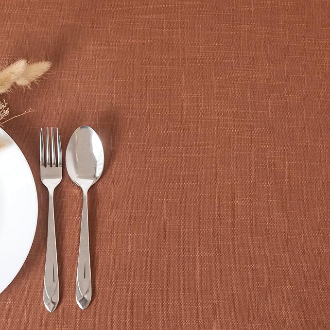 maxmill Lux Faux Linen Tablecloth with Slubby Yarn Textured Weaves Wrinkle Resistant Anti-Shrink Soft Fall Table Cloth for Dining Room Harvest Thanksgiving Decorations Rectangle 60 x 120 Inch Rust