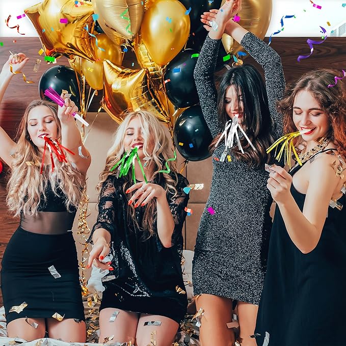 12 Pcs Glitter Noise Makers Metallic Fringed Party Blower for Adults Birthday Graduation New Years Party Favors Supplies (Colorful)