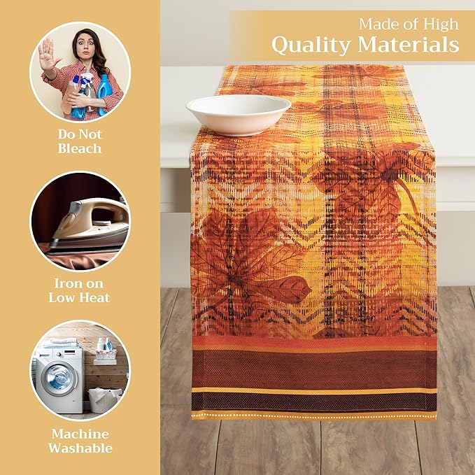 Maison d' Hermine Table Runner 100% Cotton Single Layer Table Runners 72 inches Long for Thanksgiving Christmas Decorations Home Kitchen Dining Party Wedding (Thanksgiving Tartan, 14.5" x 72")