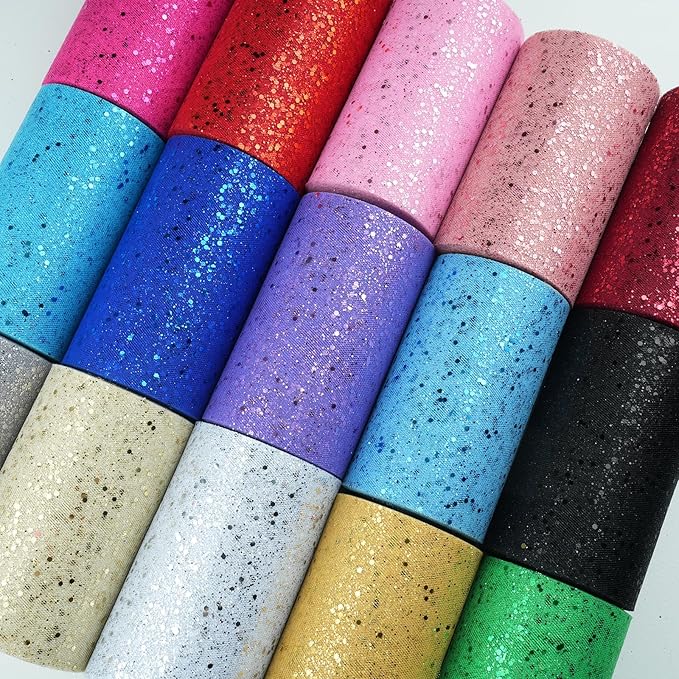 Glitter Tulle Rolls, 6” by 50 Yards (150FT) Sparkling Tulle Spool Ribbon Sequin Tulle Netting Fabric for Tutu Skirt Wedding Birthday Baby Shower (Peacock)