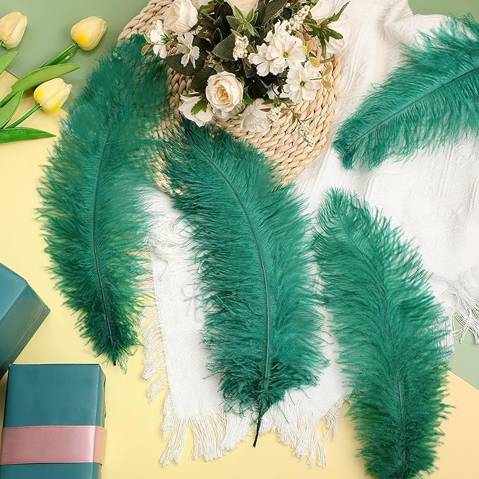 Retrowavy 30 Pcs 18-20 Inch Large Natural Ostrich Feathers Bulk for Centerpieces for Wedding Party Centerpieces Home Decoration Flower Arrangement (Dark Green)