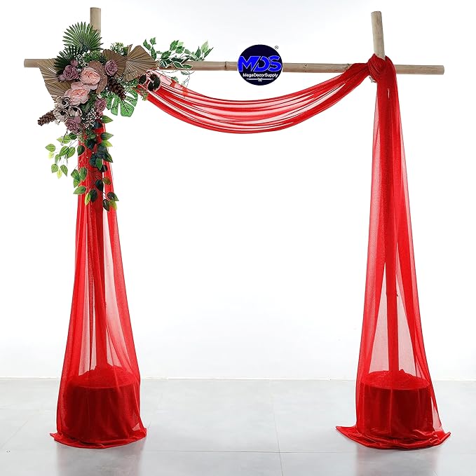 MDS Halloween Chiffon Draping Fabric - 2 Panel, 30" Wide x 20ft Long - Sheer Spooky Arbor & Canopy Drapery for Haunted House Backdrops, Party Ceilings, DIY Costumes & Themed Events - Red