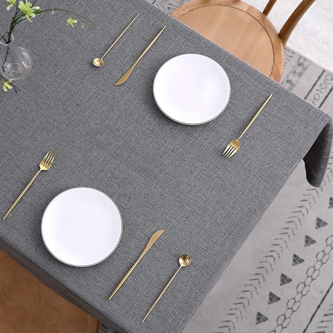 maxmill Flaxy Faux Linen Table Cloth with 2-Tone Slubby Texture Wrinkle Resistant Anti-Shrink Soft Tablecloth for Kitchen Dining Tabletop for Buffet Banquet Parties Rectangle 52 x 70 Inch Charcoa