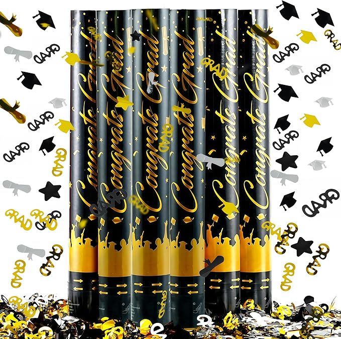 16 inch Graduation Confetti Poppers,Confettis Cannons Bulk with Diploma GRAD Star&Cap Design for Graduation Ceremony Party Favor Supplies,Class Toss Ceremony,Class of 2025 Confetti (2Pack)