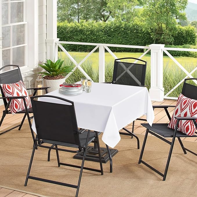 sancua White Square Tablecloths 85x85 Inch - Fabric Table Cloth for Square or Round Tables, Washable Polyester Table Cover for Outdoor Party, Birthday, Buffet, Resturant