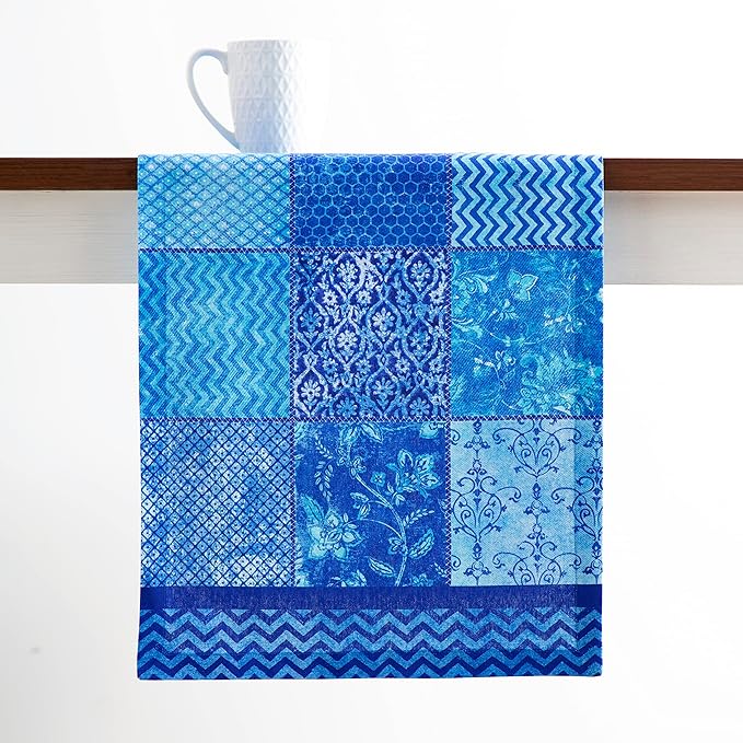 Maison d' Hermine Table Runner 100% Cotton Single Layer Table Runners 108 inches Long Decorative for Home Kitchen Dining Party Wedding Bridal Shower Spring Summer (Indigo Love, 14.50" x 108")