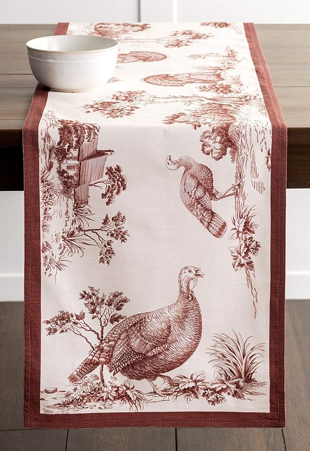 Maison d' Hermine Table Runner 100% Cotton Double Layer Table Runners 108 inches Long for Thanksgiving Christmas Decorations Home Kitchen Dining Party Wedding (Holy Jouy - Brown, 14.5" x 108")