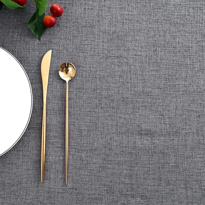 maxmill Flaxy Faux Linen Table Cloth with 2-Tone Slubby Texture Wrinkle Resistant Anti-Shrink Soft Tablecloth for Kitchen Dining Tabletop for Buffet Banquet Parties Rectangle 52 x 70 Inch Charcoa