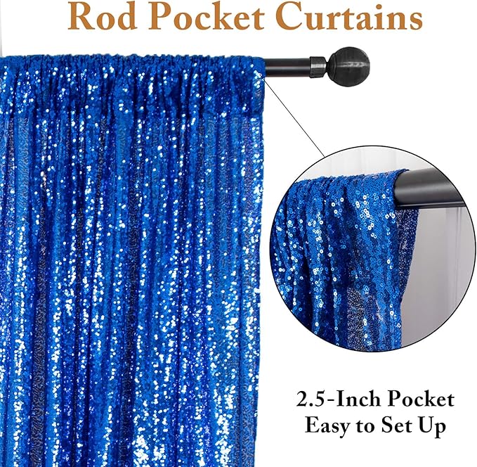 ShinyBeauty Baby Blue and Blue Sequin Backdrop - 4 Pieces Photo Booth Curtains, Sparkle Fabric Glitter Background for Baby Shower, Birthday, and Party Decorations