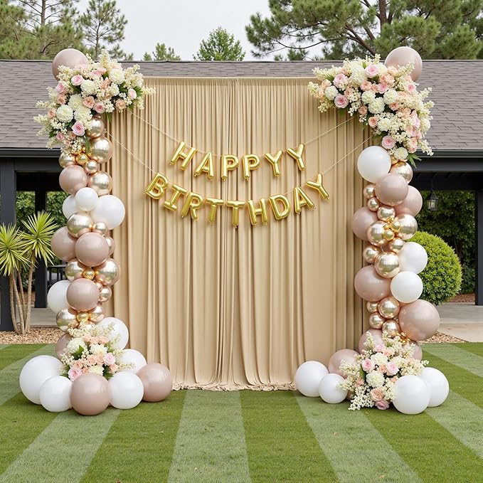 8 Panels Beige Backdrop Curtains for Party Background, Wrinkle Free Beige Photo Curtains Backdrop Drapes Back Drop Cloth for Wedding Birthday Photography Baby Shower Decor, 40ftx10ft