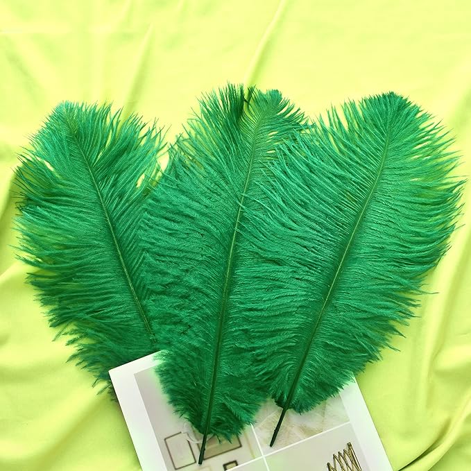 Ballinger Large Green Ostrich Feathers - 24pcs 12-14inch Long Feathers for Vase, Wedding Party Centerpieces Mardi Gras Decorations and Home Decor…