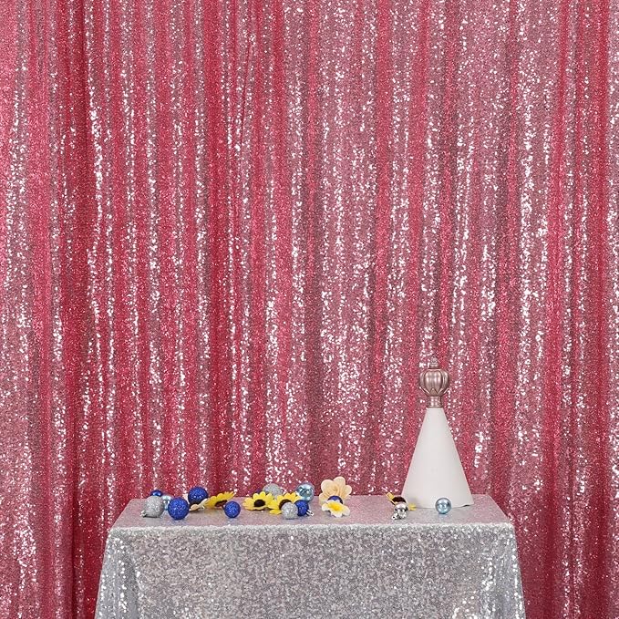 Poise3EHome Fuchsia Pink Sequin Backdrop, 6Ft x 8Ft Glitter Photography Background Curtains for Party Baby Shower Wedding Birthday Decoration