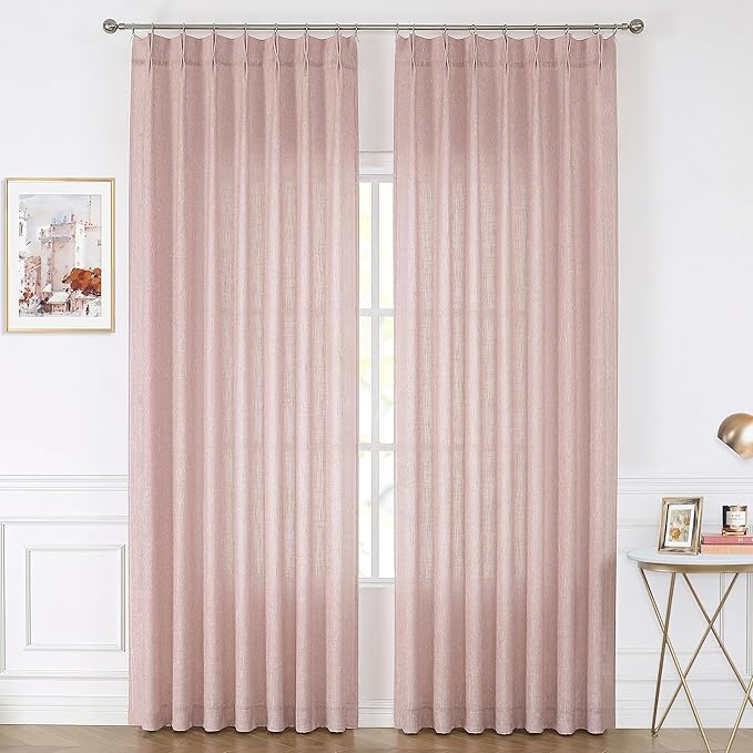 Vision Home Pink Pinch Pleated Semi Sheer Curtains for Girls Bedroom Living Room Textured Light Filtering Window Curtains 95 inch Rayon Blended Pinch Pleat Pink Drapes with Hooks 2 Panels 40" Wx95 L