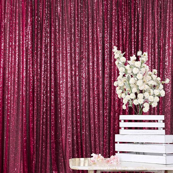 ShinyBeauty Burgundy Sequin Sparkling Backdrop 10x10FT | Photographic Glitter Fabric Backdrop for Wedding Birthday Baby Shower,Party Decor