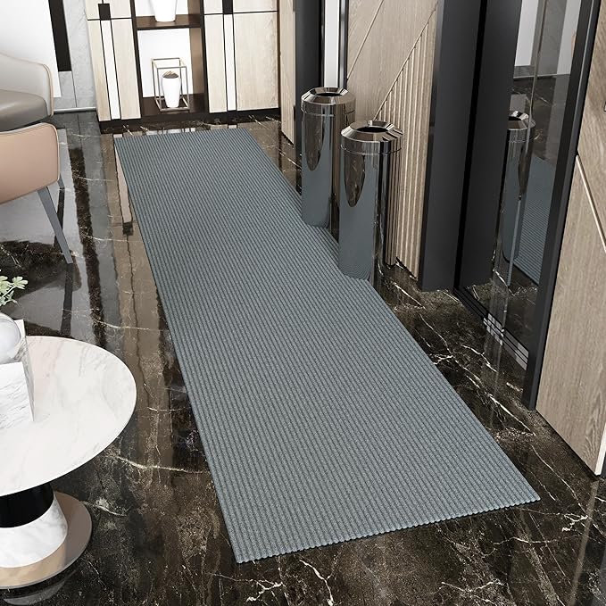 Ottomanson 2' x 25' Hallway Runner with Scraper Pile Extra Durable Non-Slip Rug Mat for Indoor & Outdoor Use - Ideal for Kitchen, Entryway, Patio & Garage - High-Traffic Carpet, Gray