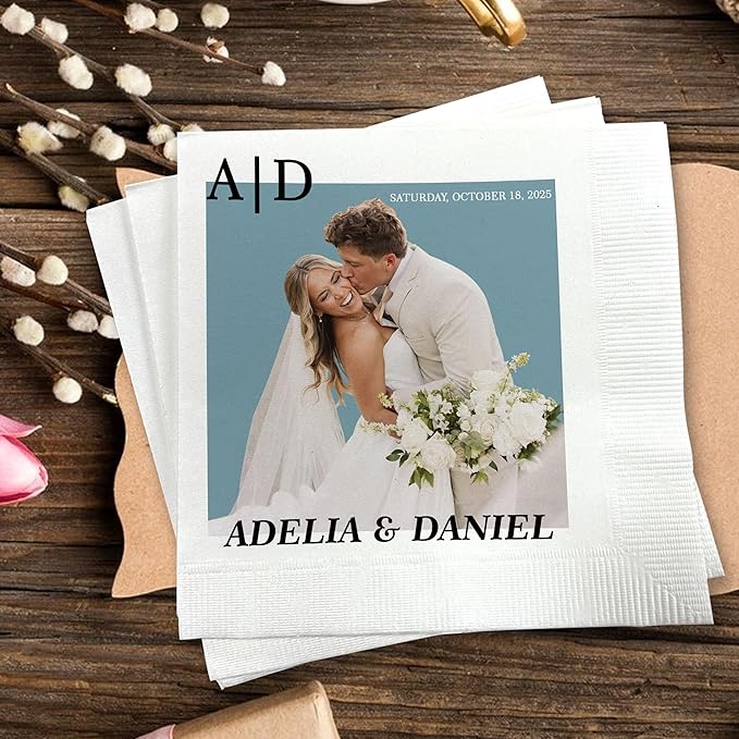 Luxury Personalized Wedding Napkins, Custom Photo Napkin with Text, Custom Cocktail Napkins Wedding, Beverage Luncheon Cocktail Paper, Napkin for Engagement Party, Bridal Shower