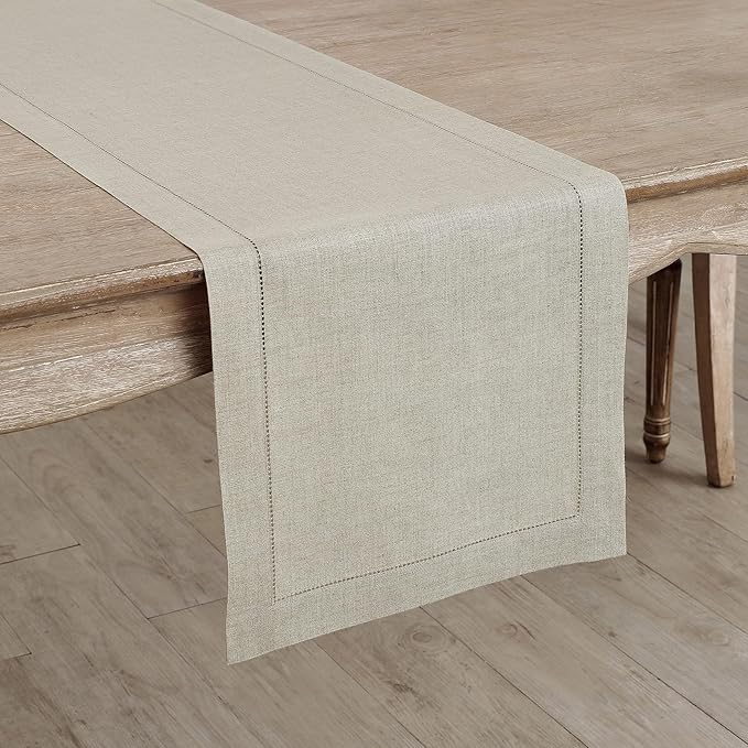 Solino Home Linen Natural Table Runner 108 Inches Long - 100% Pure Linen 14 x 108 Inch Table Runner for Fall, Autumn, Thanksgiving, Christmas - Classic Hemstitch