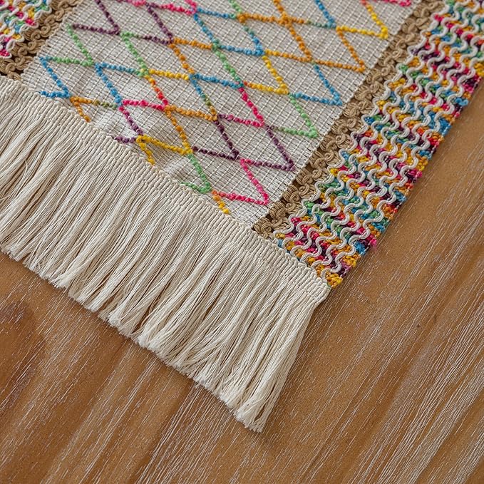 Keketo Boho Table Runner Colorful for Home Decor 12x72 Inches Farmhouse Macrame Burlap Jute Rustic Dining Kitchen Centerpiece Bohemian Decor French Country Baby Bridal Shower Decorations