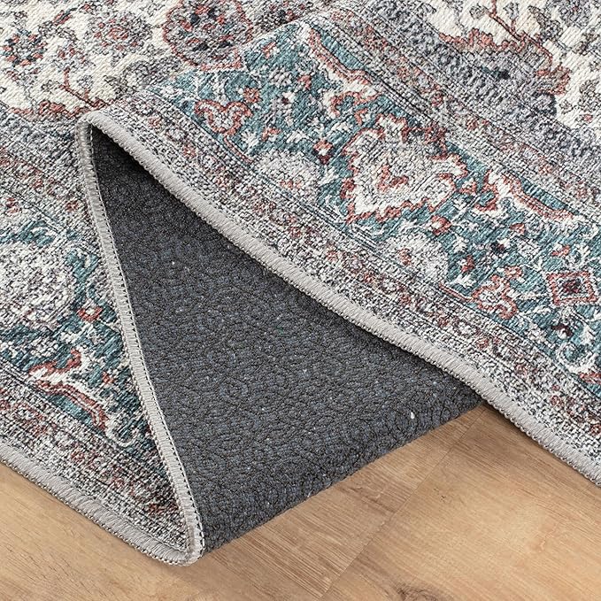 Bloom Rugs Washable Non-Slip 10 ft Runner - Teal/Blue/Beige Traditional Oriental Runner for Entryway, Hallway, Bathroom, and Kitchen - Exact Size: 2.5' x 10'