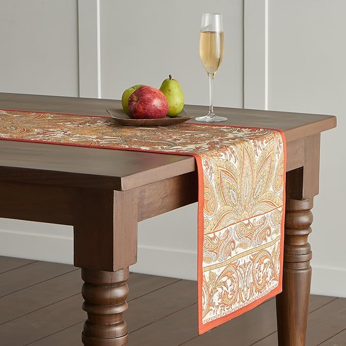 Maison d' Hermine Table Runner 100% Cotton Single Layer Table Runners 48 inches Long for Thanksgiving Christmas Decorations Home Kitchen Dining Party Wedding (Kashmir Paisley, 14.5" x 48")