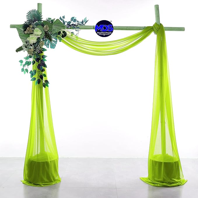 MDS Halloween Chiffon Draping Fabric - 2 Panel, 30" Wide x 20ft Long - Sheer Spooky Arbor & Canopy Drapery for Haunted House Backdrops, Party Ceilings, DIY Costumes & Themed Events - Parrot Green