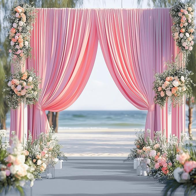 20ftx14FT Wrinkle Free Pink Backdrop Curtain, 4 Panels 14FT Height Pink Wedding Backdrop Drapes, Silky Polyester Back Drop Cloth for Birthday Photography Background Party Backdrop Draping