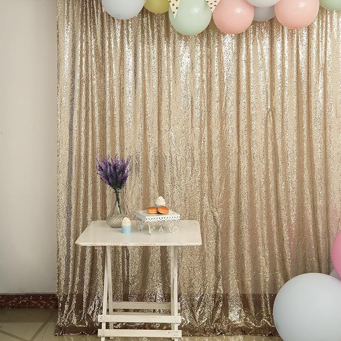 JYFLZQ Champagne Sequin Backdrop Curtains 8ft x 8ft 1 Panel Glitter Photo Booth Backdrops Sparkly Photography Background Drapes for Parties Wedding Bridal Showers