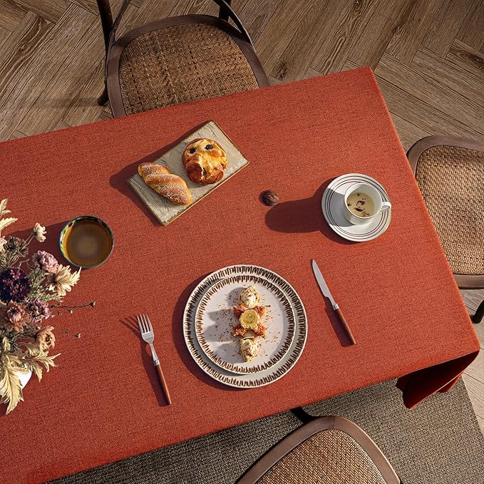 MIULEE Burnt Orange Linen Tablecloth 60x104 Inch Rectangle Table Cloth Waterproof,Stain Resistant & Wrinkle Resistant for Dining Party Wedding