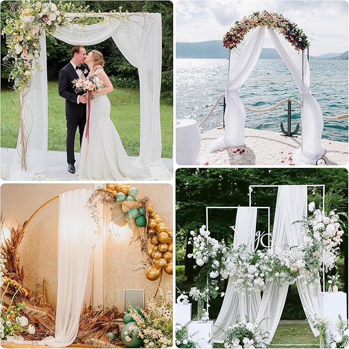 Wedding Arch Draping Fabric 6 Panels 28.7" x 20FT White Sheer Chiffon Backdrop Drapes for Wedding Ceremony Birthday Party Bridal Shower Outdoor Decoration