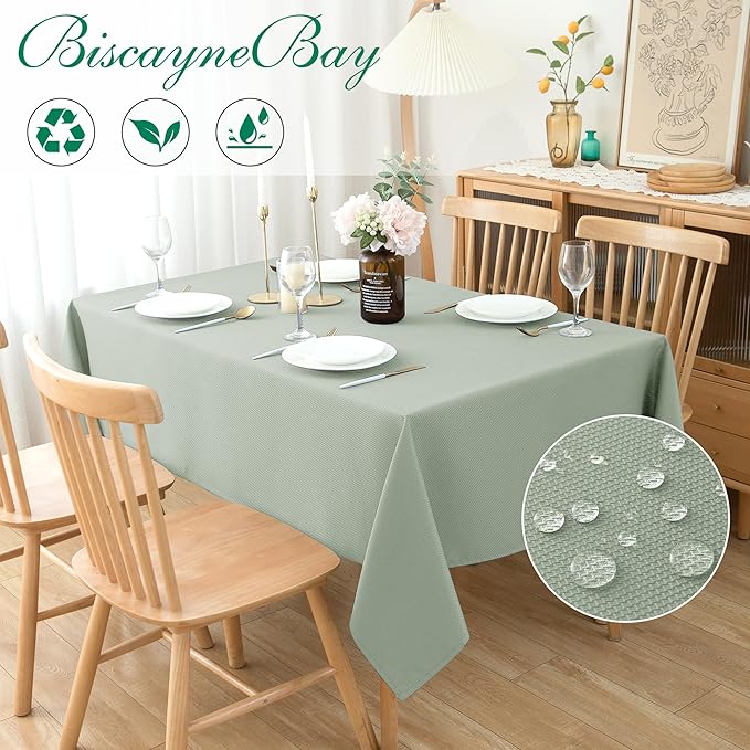 Biscaynebay Square Tablecloth 60x60 Inch-Sage Card Fabric Table Cover-Small Folding Tablecloths Linen Water Resistant Washable for Kitchen Dining Picnic Patio Outdoor Party Restaurant Tables