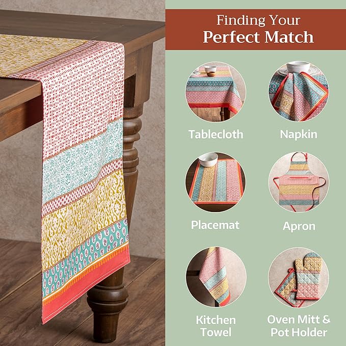 Maison d' Hermine Table Runner 100% Cotton Double Layer Table Runners 72 inches Long Decorative for Home Kitchen Dining Party Baby Shower Wedding Bridal Shower Spring Summer (Provence, 14.50" x 72")