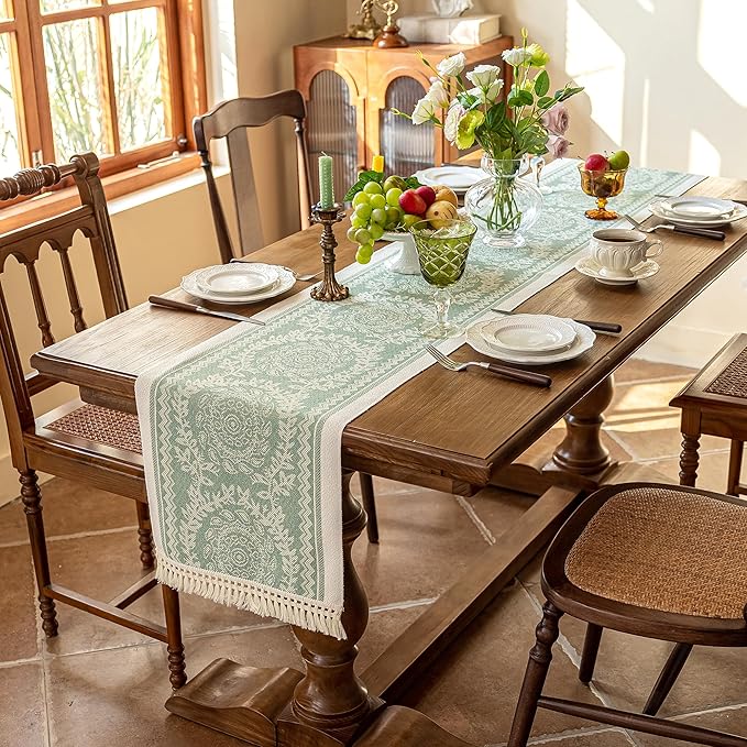 Table Runners 83 Inches,Waterproof Boho Table Runner with Tassel Fringe,Table Runner for Party Coffee Table
