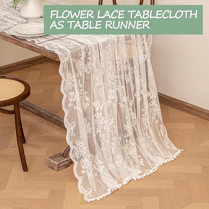 Jayla White Lace Tablecloth for Rectangular Tables, Vintage Style Wedding Table Cloths for Reception, Baby Shower, Birthday Party, Formal Dining, Dinner Parties 54 X 80 Inches