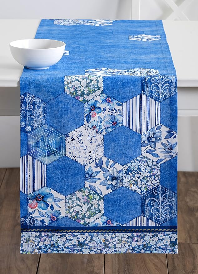 Maison d' Hermine Table Runner 100% Cotton Single Layer Table Runners 72 inches Long Decorative for Home Kitchen Dining Party Wedding Bridal Shower Spring Summer (Summer Blues, 14.50" x 72")