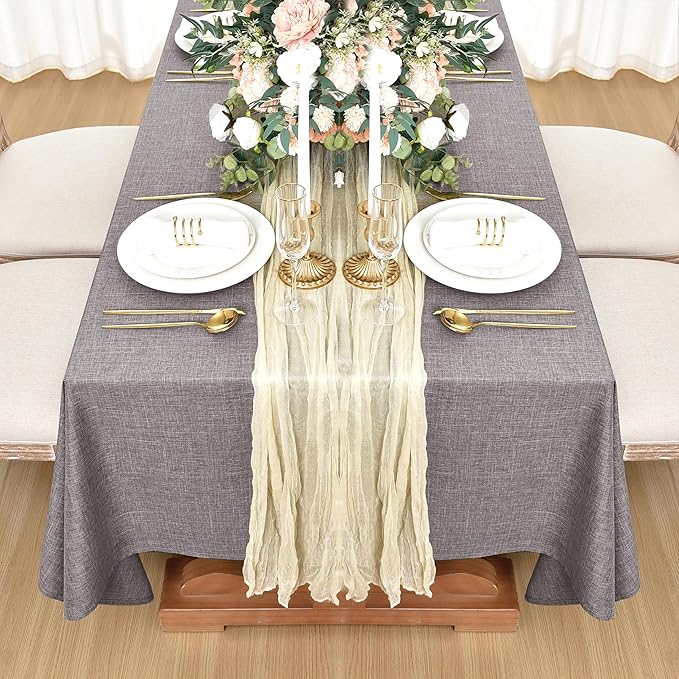 Fitable Faux Linen Tablecloths for Rectangle Tables: Water & Stain Resistant Farmhouse Table Cloth, Washable Burlap Textured Table Covers for Kitchen Dining Party(2 Pack, 52x70 Inch, Stone)