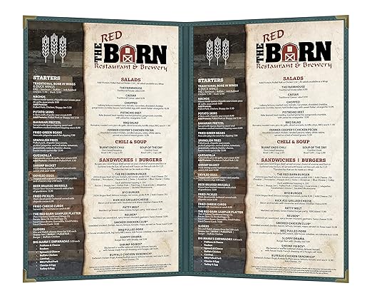 Goodsmart Pajco Style Restaurant Menu Covers – Pack of 10, Side-Loading Menu Holders, Single Stitched Edge, Clear Vinyl Menu Sleeves, Leatherette Trim, Gold Corners, Green, 2 View (8.5" x 14")