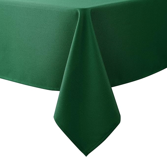 Biscaynebay Textured Fabric Christmas Rectangle Table Cloth 90x156 Inch, Hunter Green Water Resistant Tablecloths for Dining, Kitchen, Wedding and Parties etc. Machine Washable