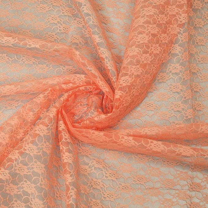 MDS Pack of 10 Wedding 12 x 108 inches Lace Table Runner for Wedding, Decorations for Birthday Parties, Banquets, Graduations, Engagements, and Runners fit Rectangle, Round Table- Peach